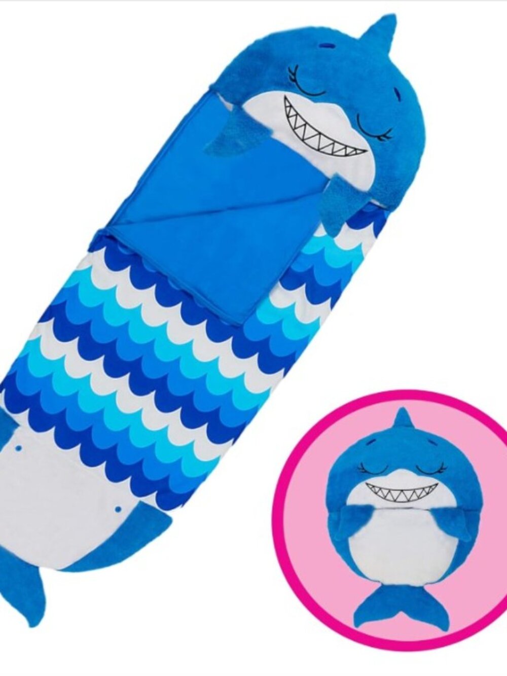 NEW Happy Nappers, Pillow & Sleepy Sack, Sleeping Bag - Blue Shark 2-In-1